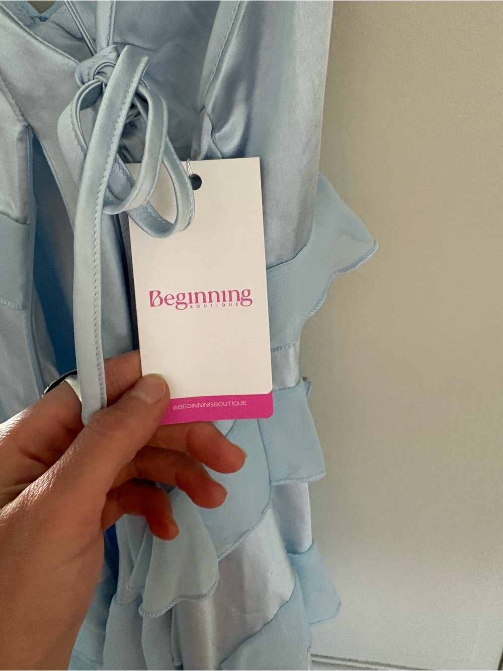 Never worn— Beginning Boutique Light Blue Ruffle Slip Dress - Picture 3 of 4